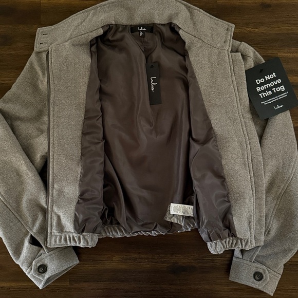 Lulu’s Jinora Light Grey Zip-Front Bomber Jacket Large NWT - Picture 5 of 13
